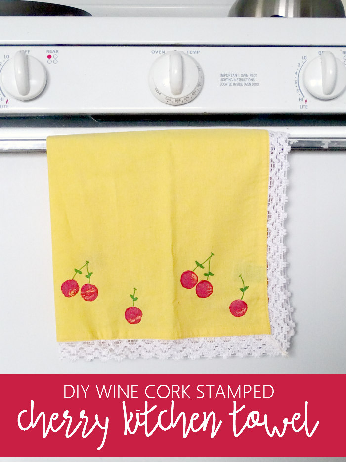 DIY WIne Cork Stamped Cherry Kitchen Towel