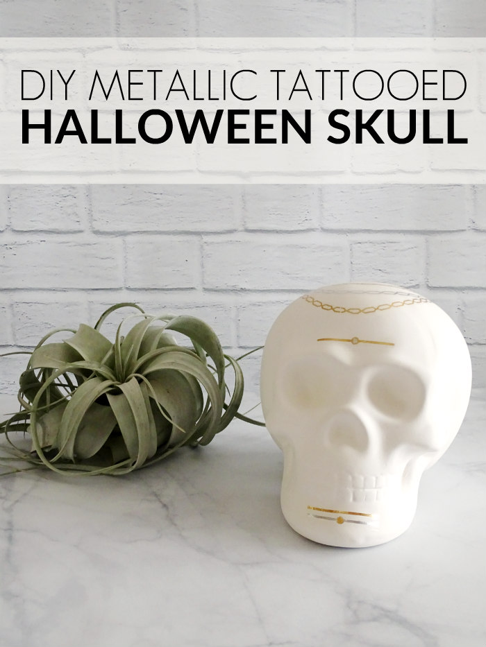 DIY Metallic Tattooed Halloween Skull