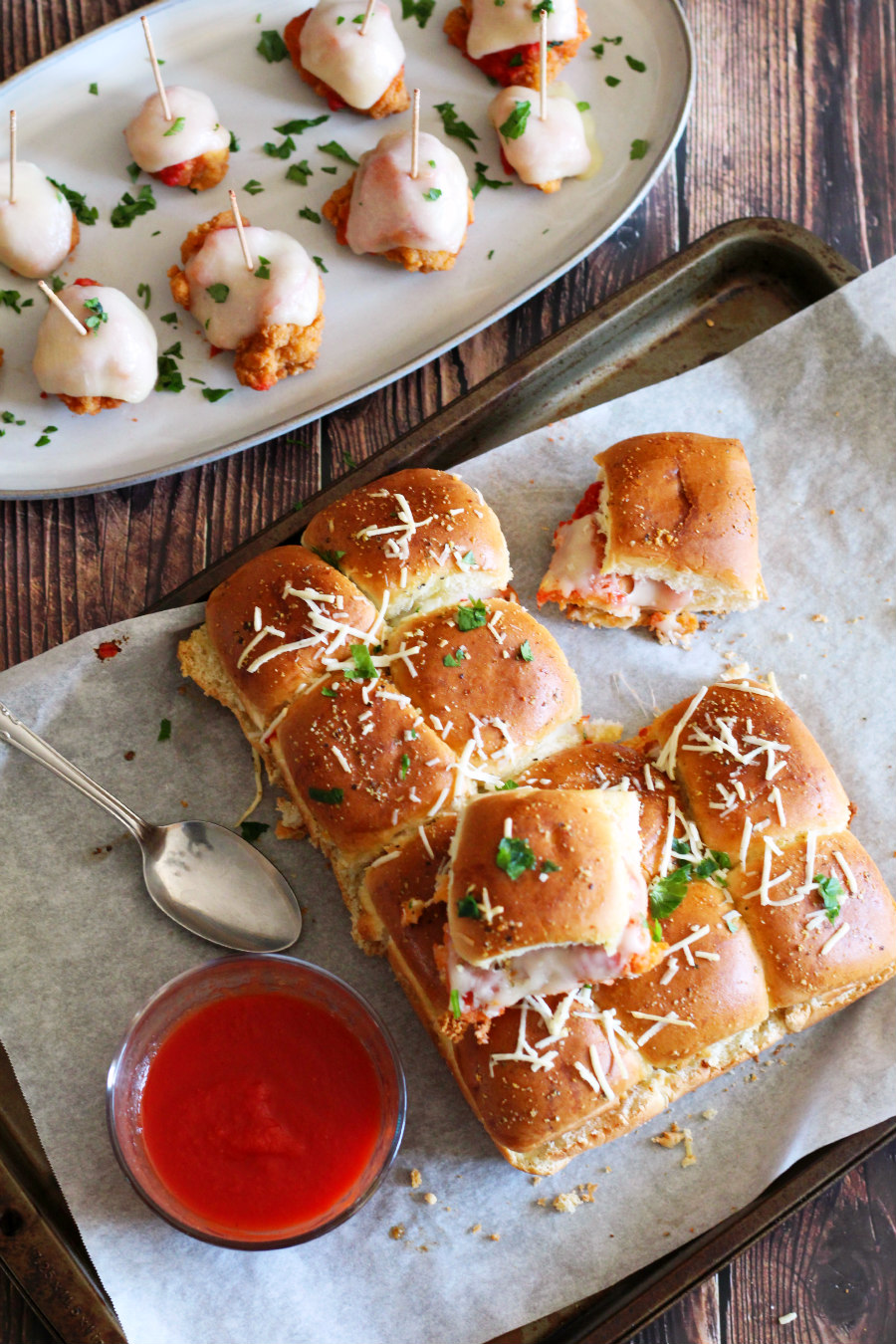 Easy Chicken Parmesan Poppers and Sliders – Game Day Appetizers