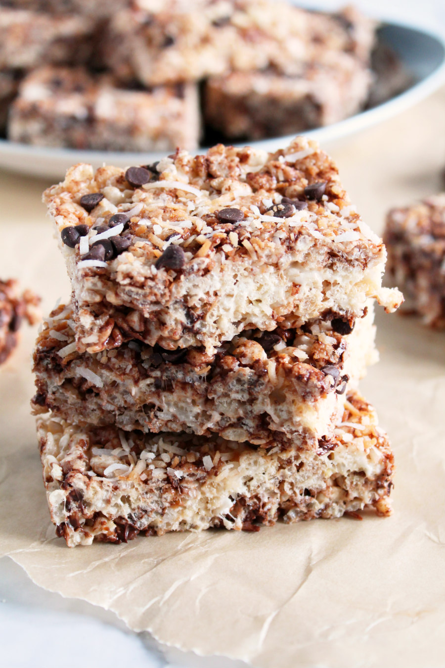 toasted coconut and chocolate rice krispie treats