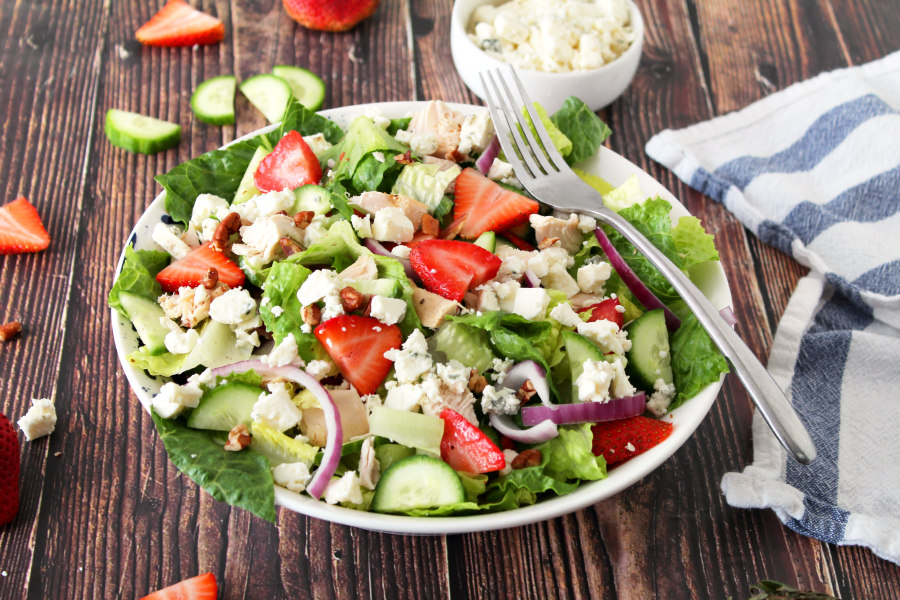 Strawberry Chicken Salad with Cucumbers and Blue Cheese