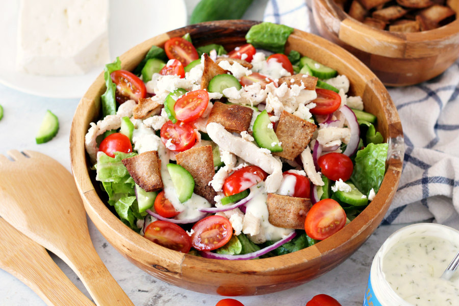 Chicken Gyro Salad with Pita Croutons