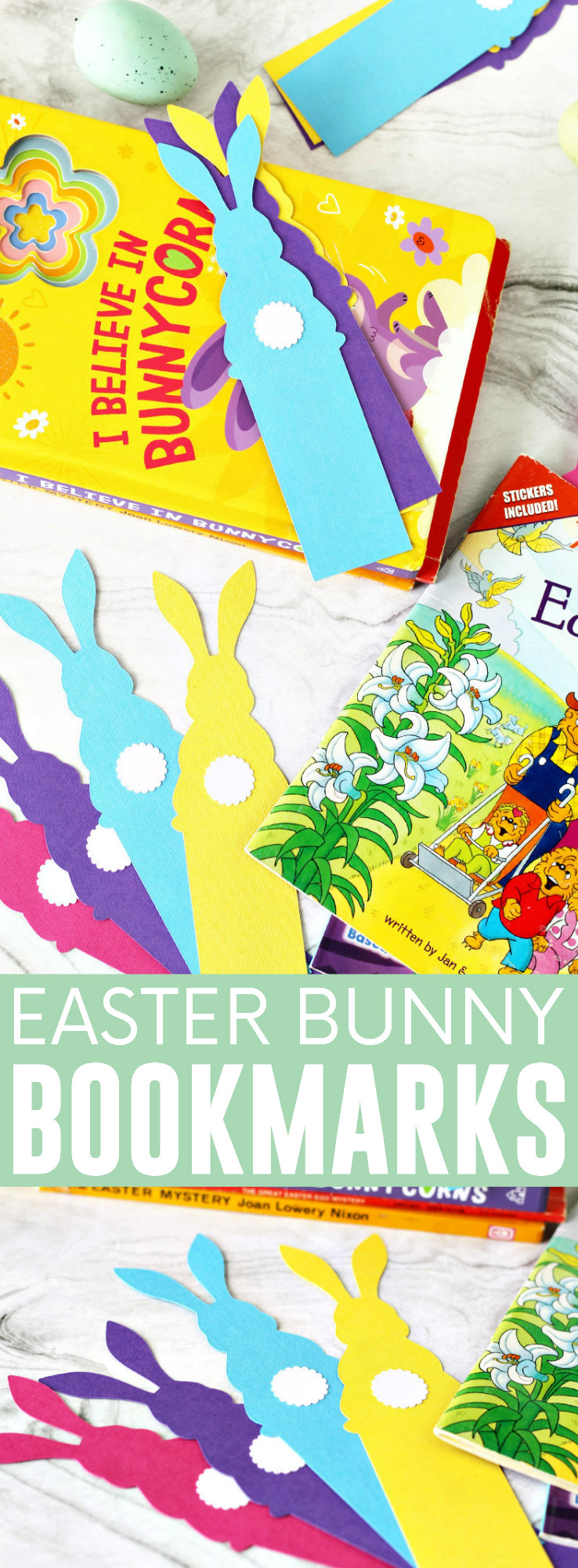 Easter Bunny Bookmarks pinnable image.