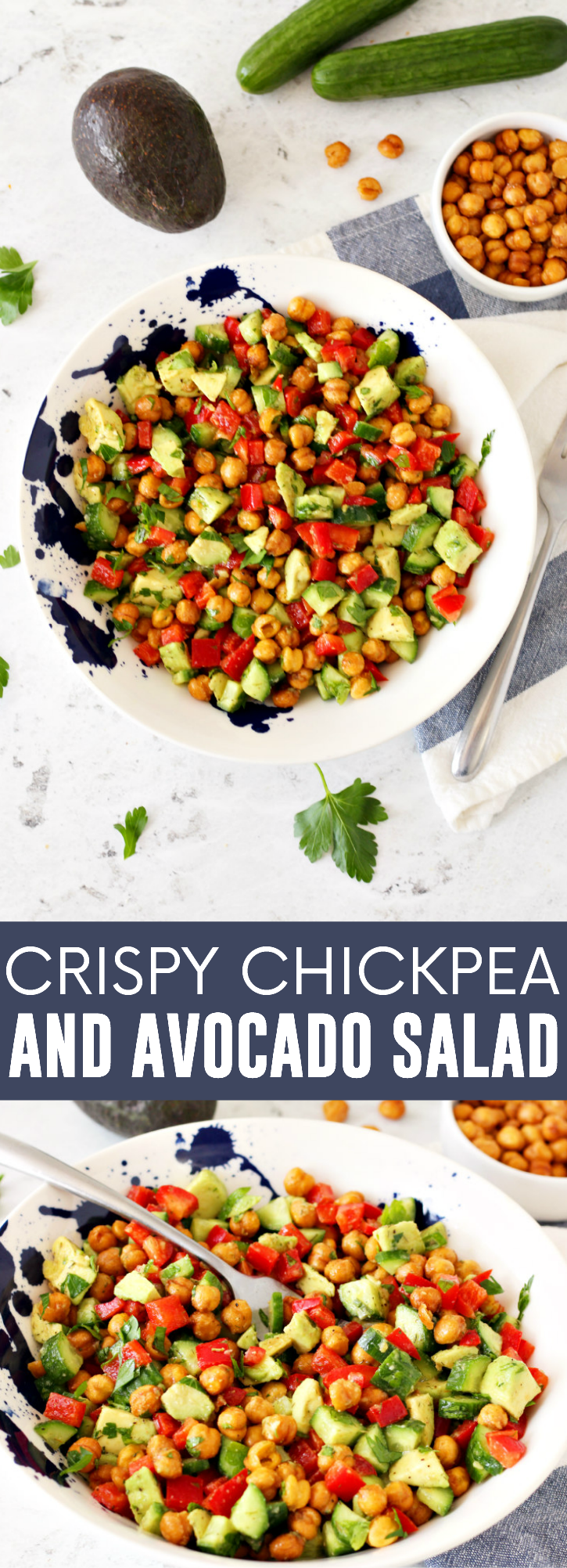 Crispy Chickpea and Avocado Salad pinnable image.