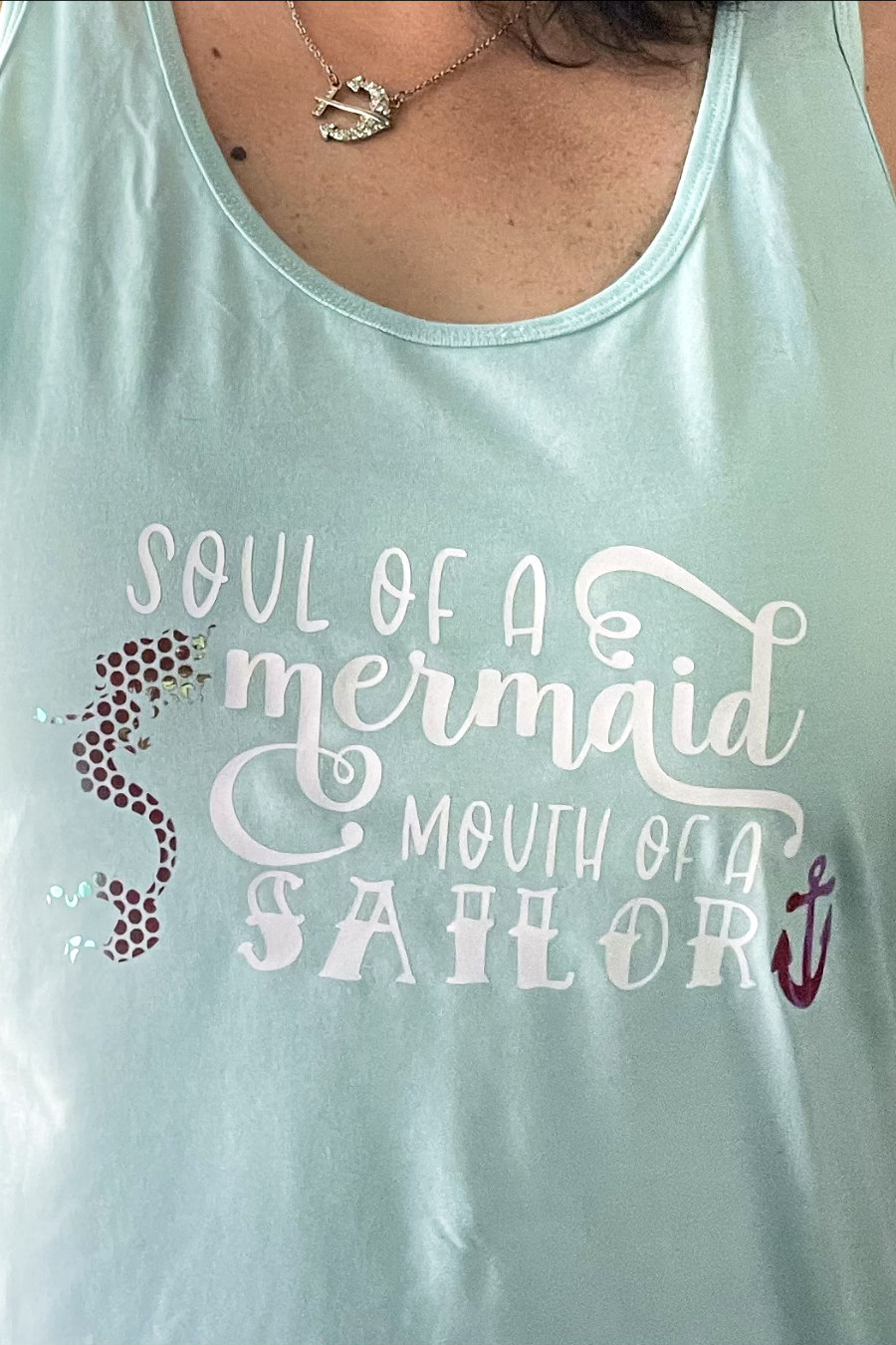 Close up photo of Soul of a Mermaid, Mouth of a Sailor Shirt.