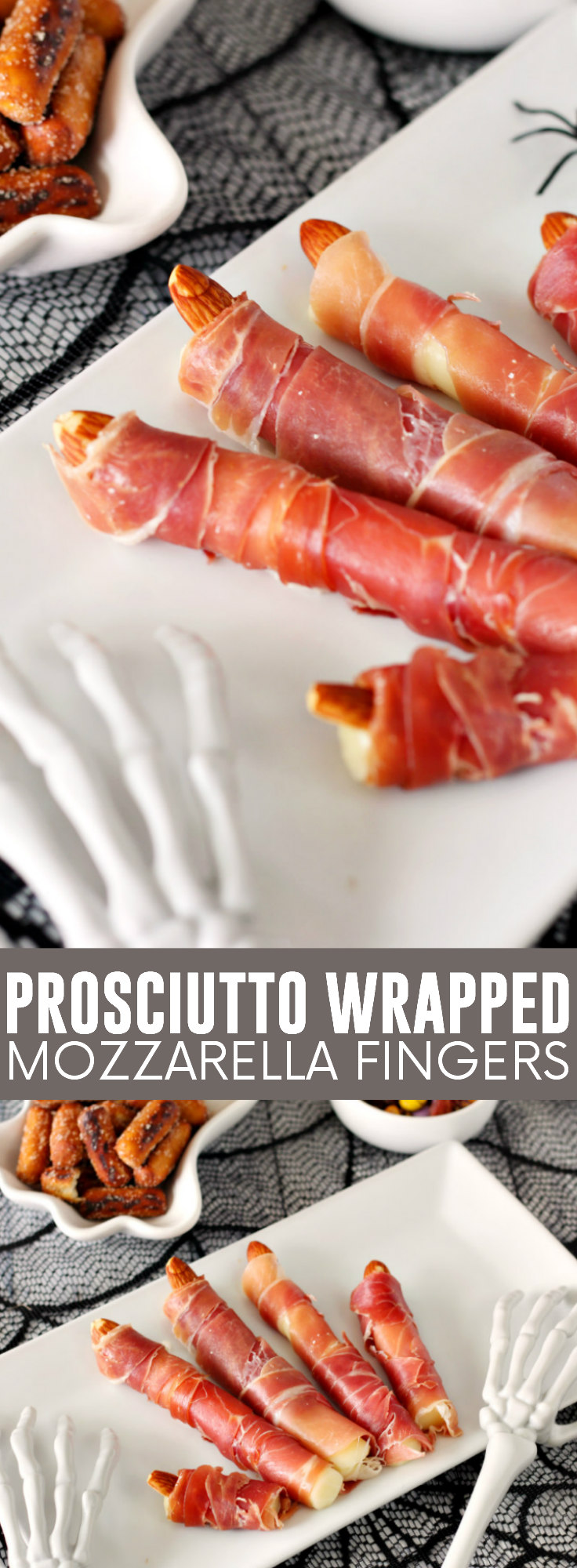 Prosciutto Wrapped Mozzarella Fingers pinnable image.